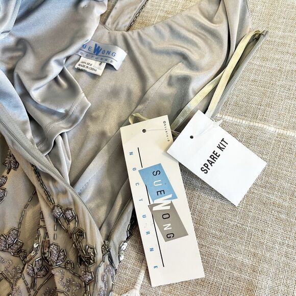 Sue Wong Silk Beaded Flapper Cocktail Dress Gray Lavender NWT Women’s 8 NEW - Picture 13 of 15